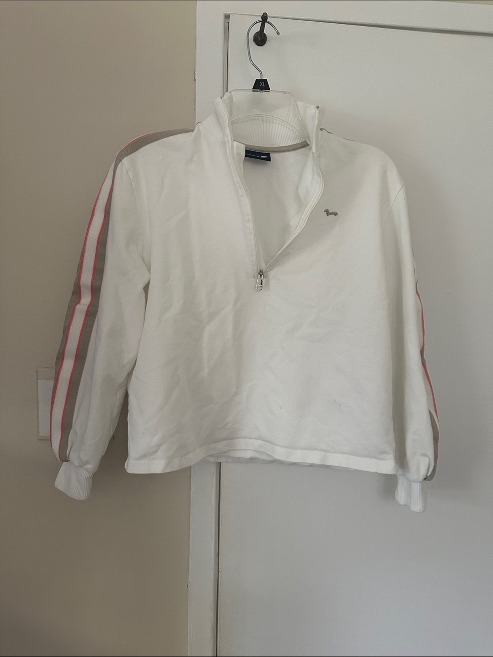 Harmont & Blaine - White Half-Zip Pullover with Pink Stripe Detail